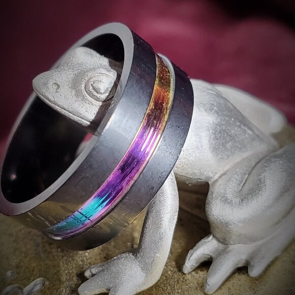 Milo Ring - Men's Black Titanium - Rainbow Stripe - Picture 3 of 7